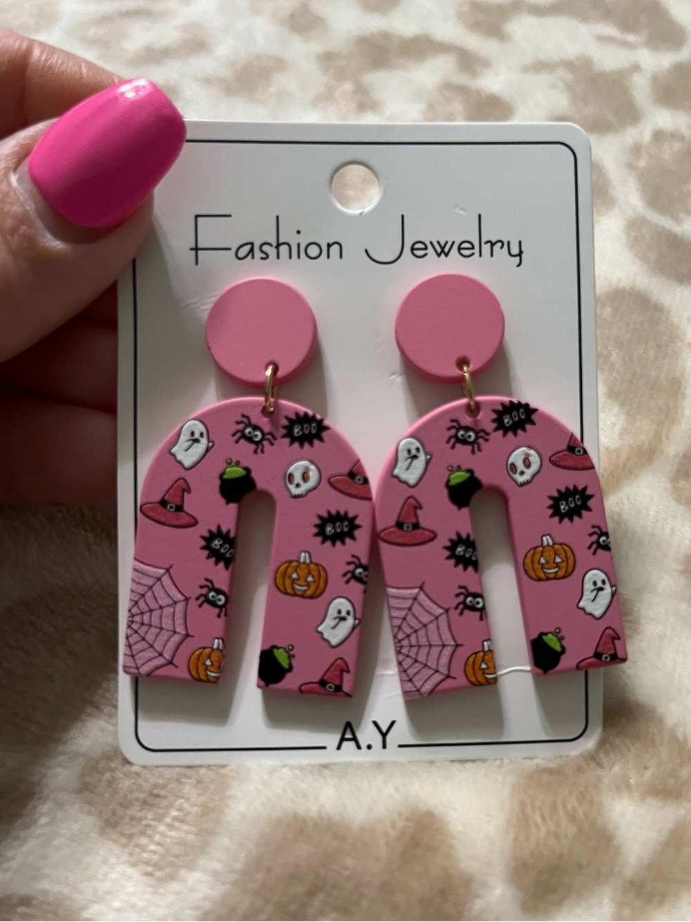 Fashion Jewelry Pink Halloween Arch Drop Earrings